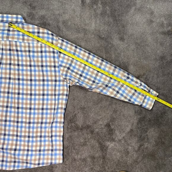 Jos A Bank Men's XL Executive Collection Long Sleeve Blue Tan White Large Check - Picture 9 of 11